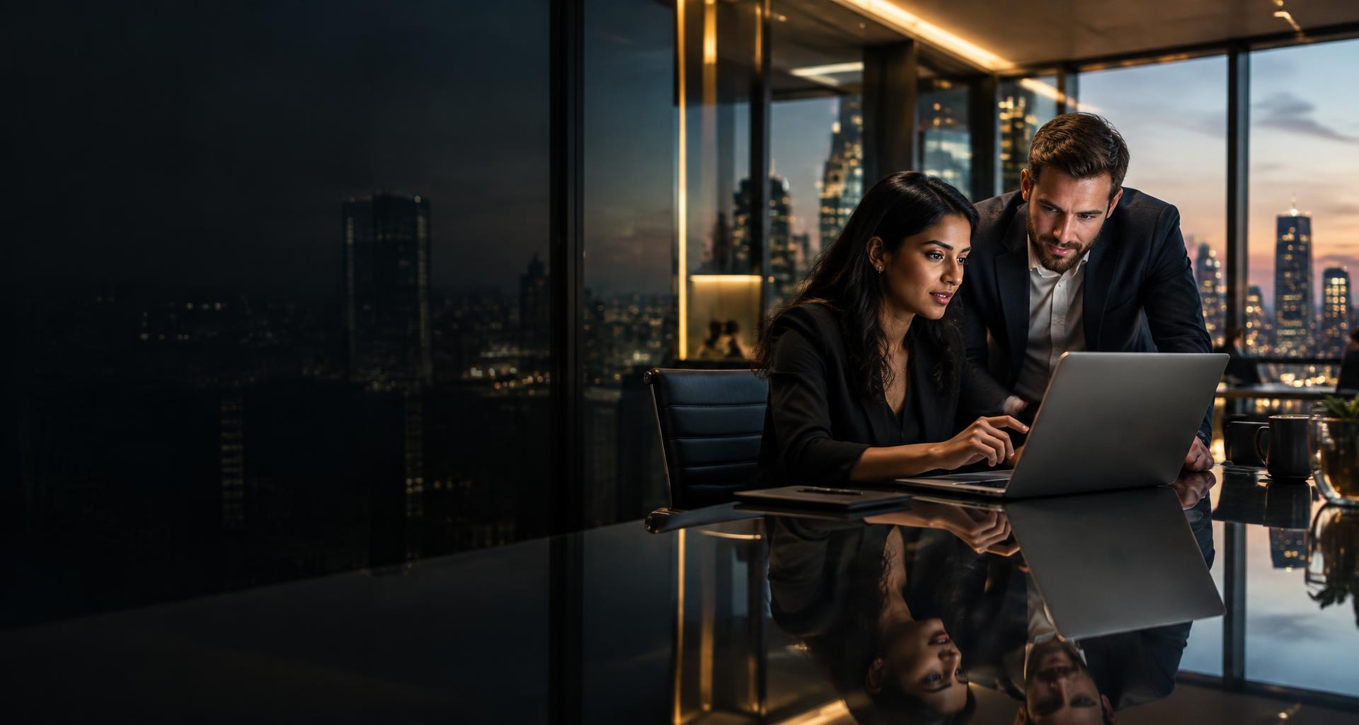 Technology professionals collaborating in a modern office
